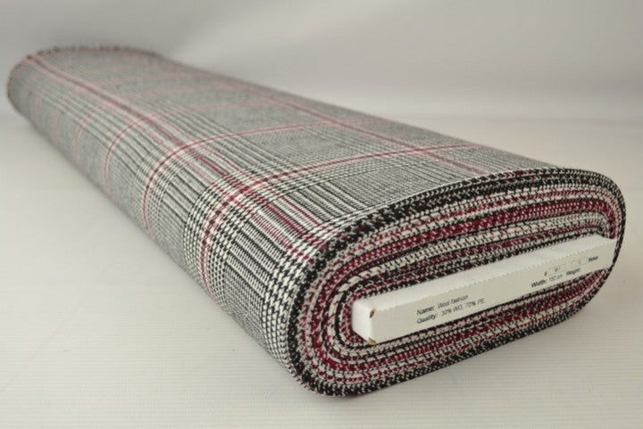 SVART, VIT OCH RÖD ULLTYG MED TWEEDSTRUKTUR MED HOUNDSTOOTH RUTOR