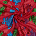 RÖD LUREX CHIFFONSILK MED FÄRGGRIKA BLOMSTERMÖNSTER