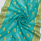 TURKOS LUREX CHIFFONSILK MED GYLLENE PAISLEYMÖNSTER OCH GULDBORTER