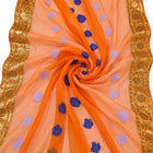 ORANGE LUREX CHIFFONSILK MED BLÅ OCH LJUSLILA BLOMMOTIV OCH GULDBORTER