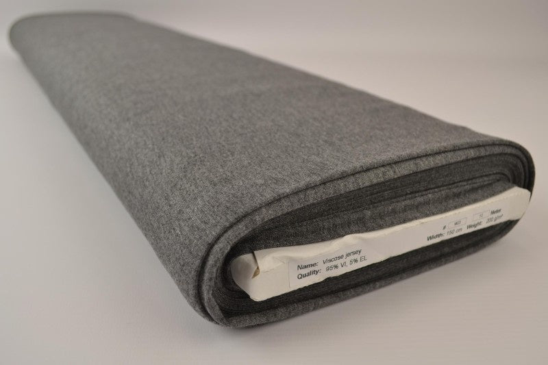 MÖRKGRÅ MELANGE VISCOSE JERSEY TYG MED STRETCH