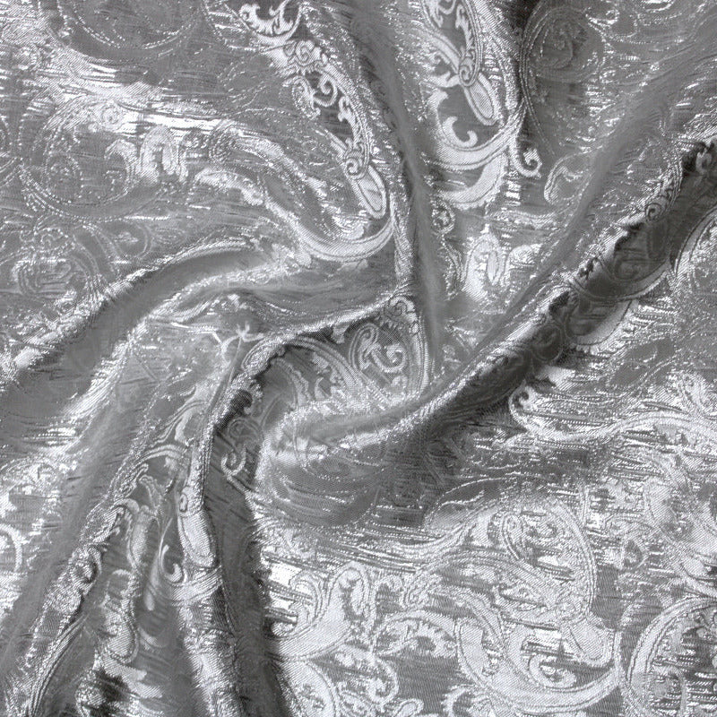 SØLV SATIN JACQUARD STOF MED BLOMSTERRANKER
