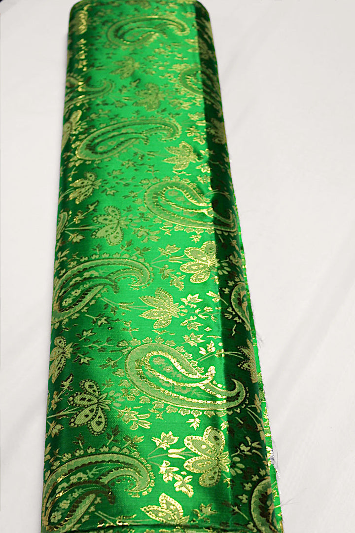 GRØNT SATIN JACQUARD STOF MED BLADE