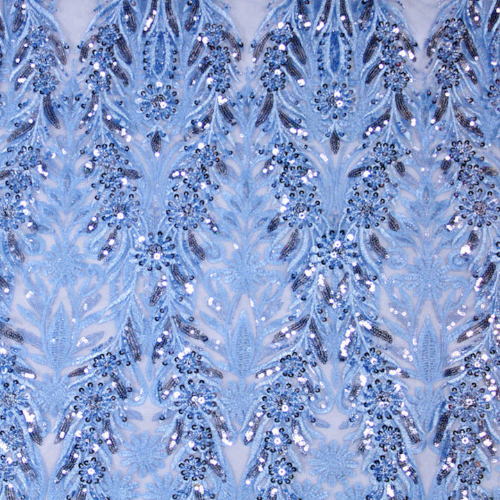 BLÅTT TYLLTYG MED PALJETTER OCH PÄRLOR