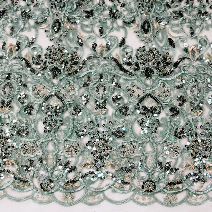 VINTAGE GRÖNT TYLLTYG MED PALJETTER OCH PÄRLOR