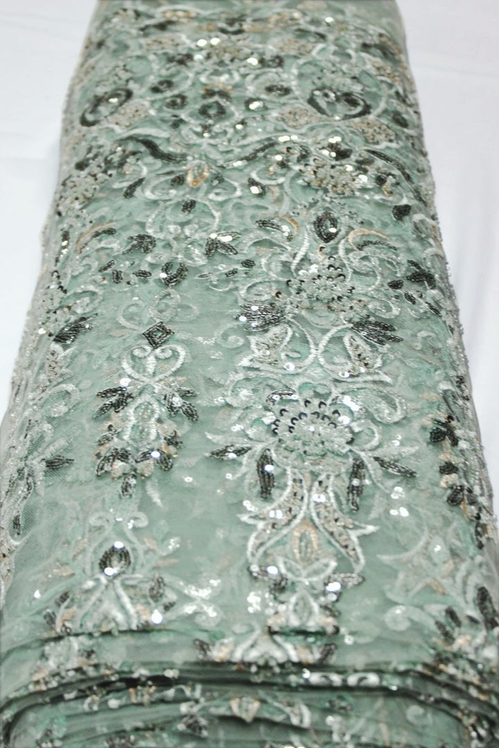 VINTAGE GRÖNT TYLLTYG MED PALJETTER OCH PÄRLOR