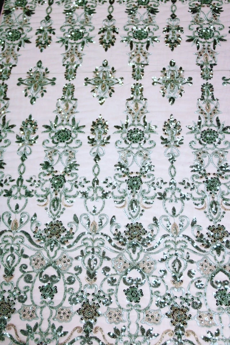 VINTAGE GRÖNT TYLLTYG MED PALJETTER OCH PÄRLOR