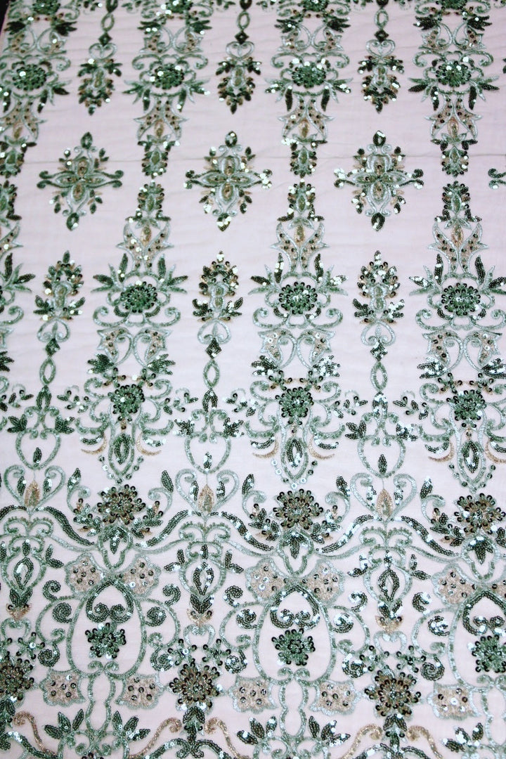 VINTAGE GRÖNT TYLLTYG MED PALJETTER OCH PÄRLOR