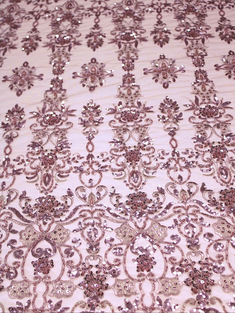 VINTAGE LJUSROSA TYLLTYG MED PALJETTER OCH PÄRLOR