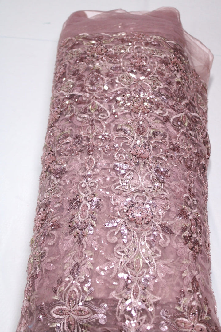 VINTAGE LJUSROSA TYLLTYG MED PALJETTER OCH PÄRLOR