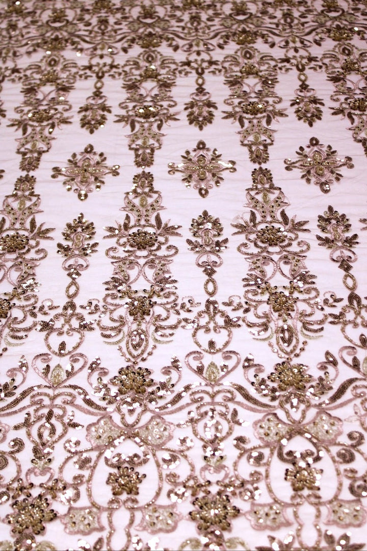 MÖRK VINTAGE LJUSROSA TYLLTYG MED PALJETTER OCH PÄRLOR