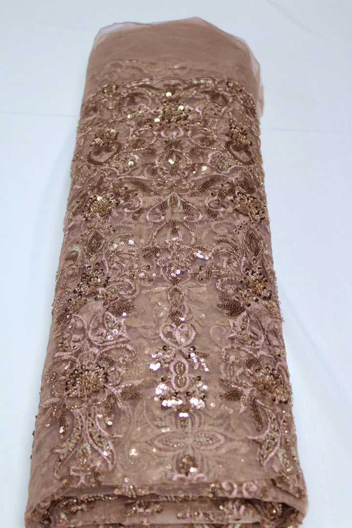 MÖRK VINTAGE LJUSROSA TYLLTYG MED PALJETTER OCH PÄRLOR