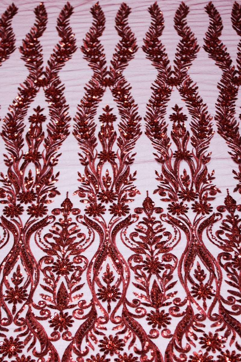 BORDEAUX TYLLTYG MED PALJETTER OCH PÄRLOR