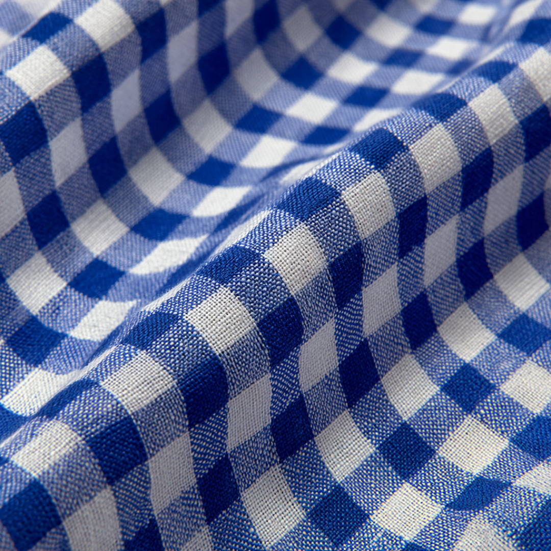 NAVY GINGHAM RANDIGT BOMULLSTYG 6,5 MM GINGHAM RUTOR – OEKO-TEX BOMULL, LÄTT & ANDNINGSBART