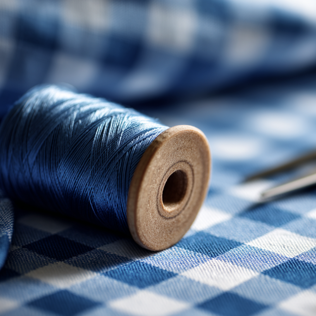 NAVY GINGHAM RANDIGT BOMULLSTYG 6,5 MM GINGHAM RUTOR – OEKO-TEX BOMULL, LÄTT & ANDNINGSBART