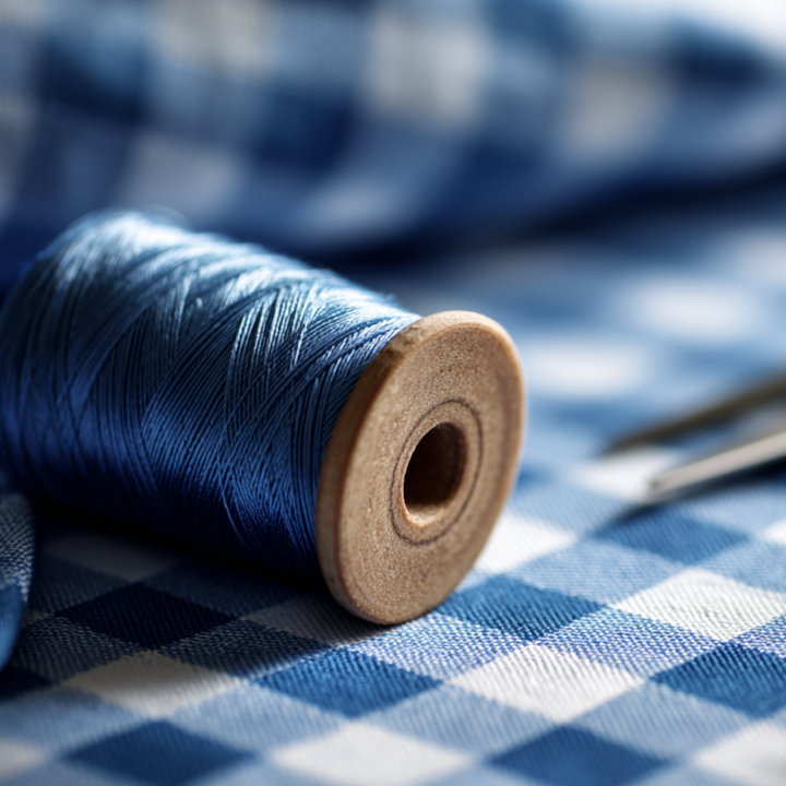 BLÅ GINGHAM RANDIGT BOMULLSTYG 6,5 MM GINGHAM RUTOR – OEKO-TEX BOMULL, LÄTT & ANDNINGSBART