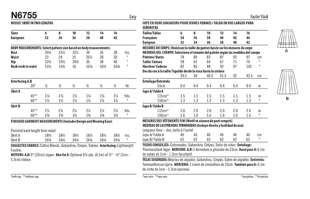 NEW LOOK SYMØNSTER TIL PLISSERET NEDERDEL I TO LÆNGDER