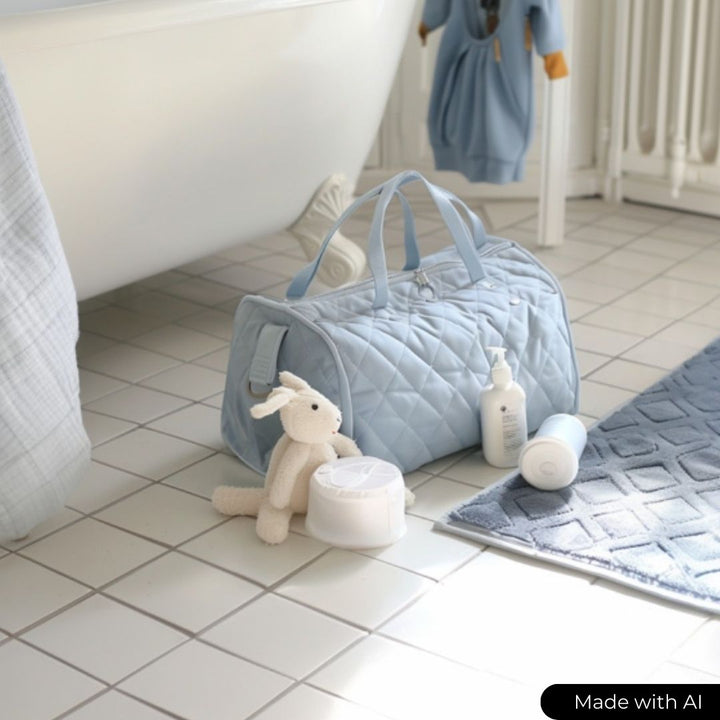 LJUSBLÅ QUILTAT TYG MED VADDERAD BAKSIDA