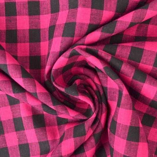 BOMULLSTYG MED VICHYRUTOR – ROSA OCH SVART, 10 X 12 MM
