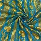 TURKOS LUREX CHIFFONSILK MED GYLLENE PAISLEYMÖNSTER OCH GULDBORTER