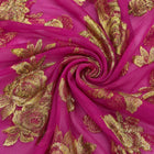 MAGENTA LUREX CHIFFONSILK MED STORA GYLLENE BLOMSTERMÖNSTER