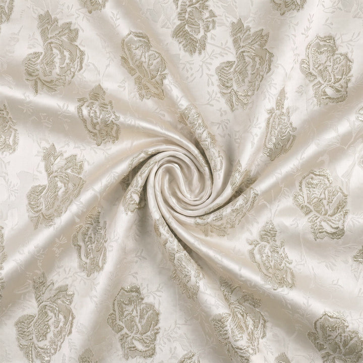 CHAMPAGNEFÄRGAD SATIN JACQUARD TYG MED BLOMMOR