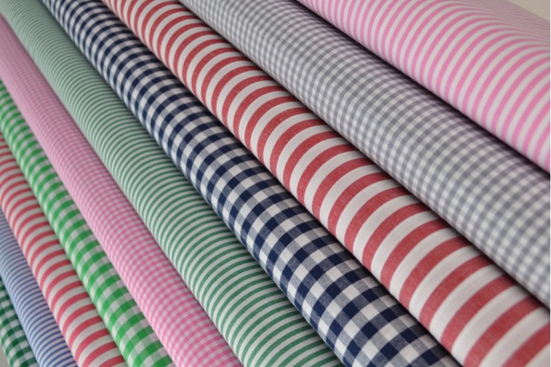 BLÅ GINGHAM RANDIGT BOMULLSTYG 6,5 MM GINGHAM RUTOR – OEKO-TEX BOMULL, LÄTT & ANDNINGSBART
