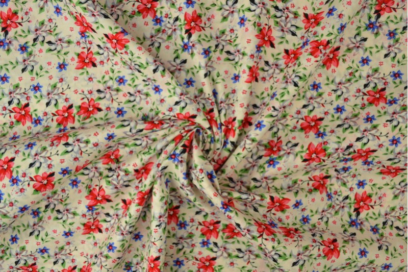 CREME BOMULDSPOPLIN MED MULTIFARVET DITSY BLOMSTERPRINT
