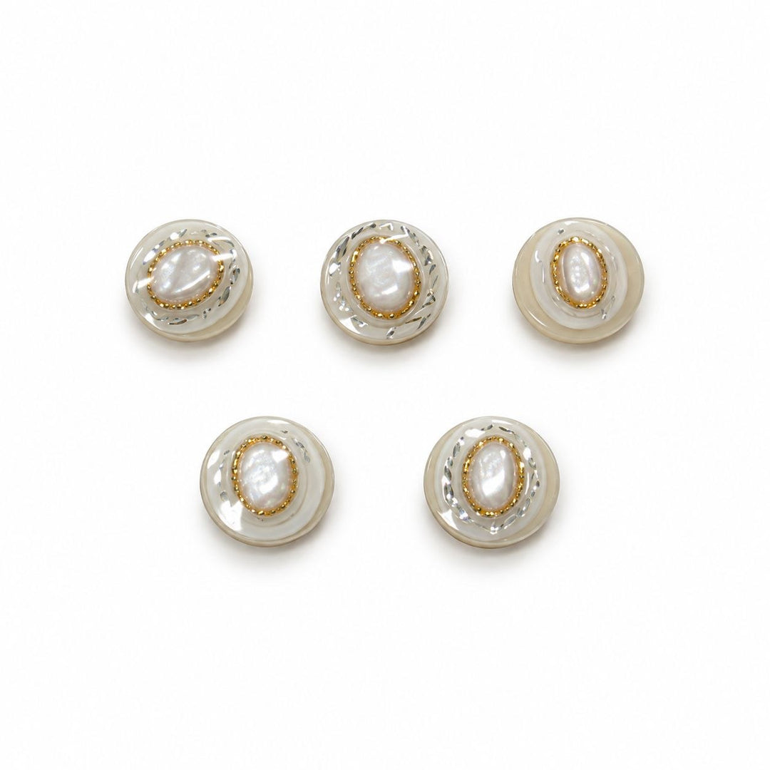 CREME/PERLEMOR KNAPPER MED GULD- OG SØLVDETALJER 5 STK.