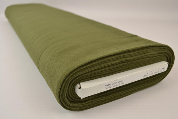 MÖRK MOSGRÖN BOMULLSJERSEY – NATURLIG, ANDNINGSBAR & STRETCHIG