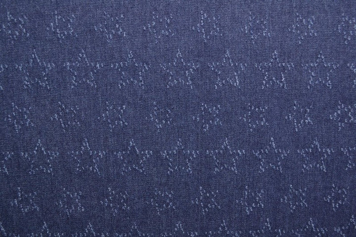 MÖRKBLÅ DENIMTYG MED STJÄRNMÖNSTER – METERVARA TILL BYXOR & JACKOR