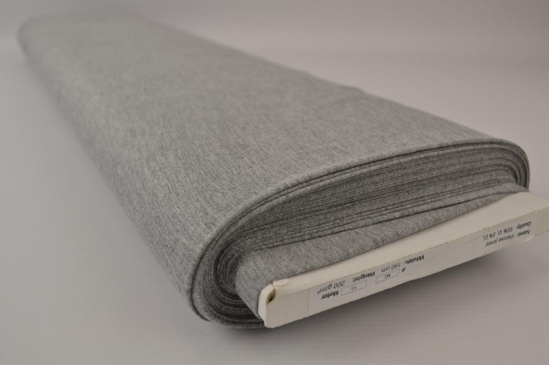 GRÅ MELANGE VISCOSE JERSEY TYG MED STRETCH