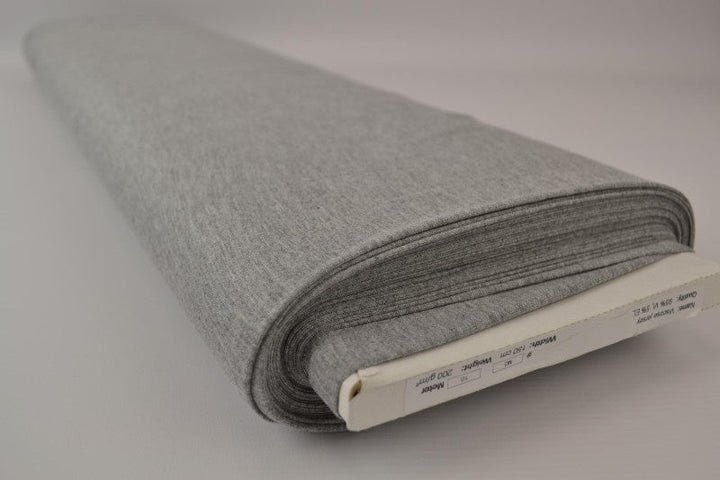 GRÅ MELANGE VISCOSE JERSEY TYG MED STRETCH