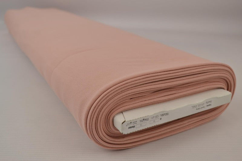 DAMMIG ROSA FRENCH TERRY – MJUK BOMULLSSTICKAD METERVARA MED STRETCH