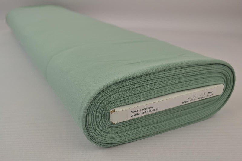 VINTAGE GRÖN FRENCH TERRY – MJUK BOMULLSSTICKAD METERVARA MED STRETCH