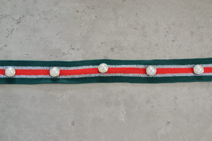 GRÖN, SILVER OCH RÖD BAND MED PÄRLOR 25MM