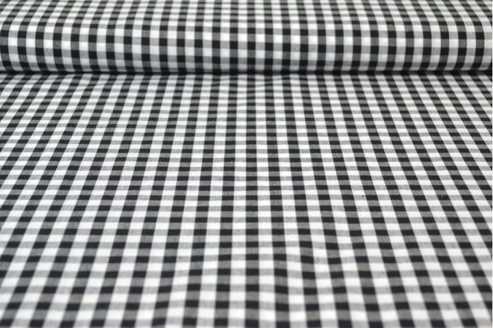 SVART GINGHAM RUTIGT BOMULLSTYG 6,5 MM GINGHAM RUTOR – OEKO-TEX BOMULL, LÄTT & ANDNINGSBART