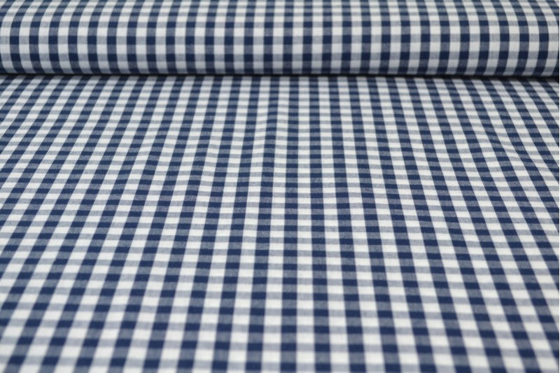 NAVY GINGHAM RUTIGT BOMULDSSTOF 6,5 MM GINGHAM RUTOR – OEKO-TEX BOMULL, LÄTT & ANDNINGSBART