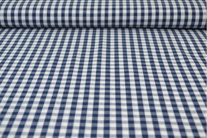 NAVY GINGHAM RUTIGT BOMULDSSTOF 6,5 MM GINGHAM RUTOR – OEKO-TEX BOMULL, LÄTT & ANDNINGSBART