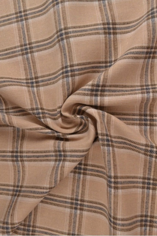 BEIGE SKOTTSKRUTEN FLANNEL M. SVARTA OCH BLÅ LINJER