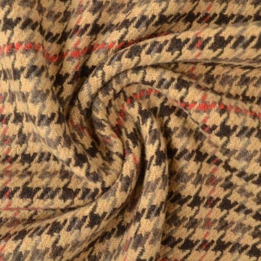 Garn & Metervarer Wool Fashion HOUNDSTOOTH ULD I MØRK BEIGE OG RØDE TERN