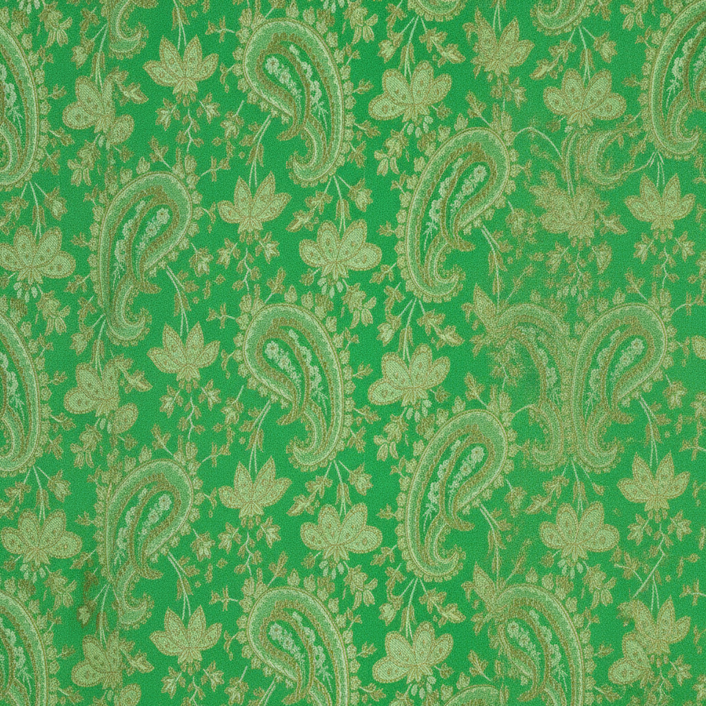 GRÖNT SATIN JACQUARD TYG MED BLAD (bild 1 av 3)