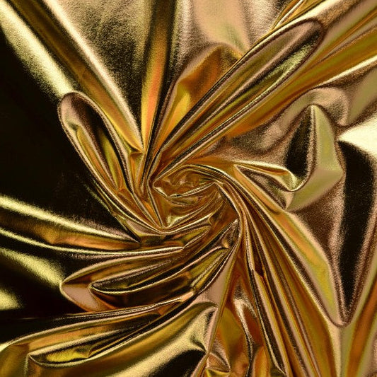 GULDFÄRGAT LAMÉTYG MED STRETCH – METALLIC GLITTERTYG