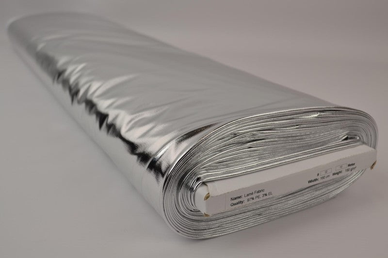 SILVERFÄRGAT LAMÉTYG MED STRETCH – METALLIC GLITTERTYG