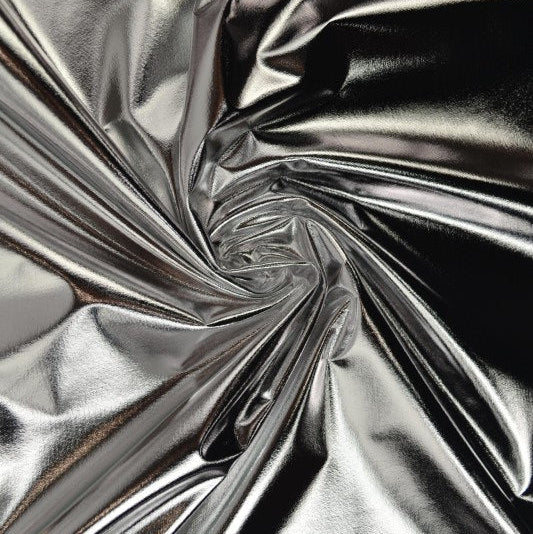SILVERFÄRGAT LAMÉTYG MED STRETCH – METALLIC GLITTERTYG