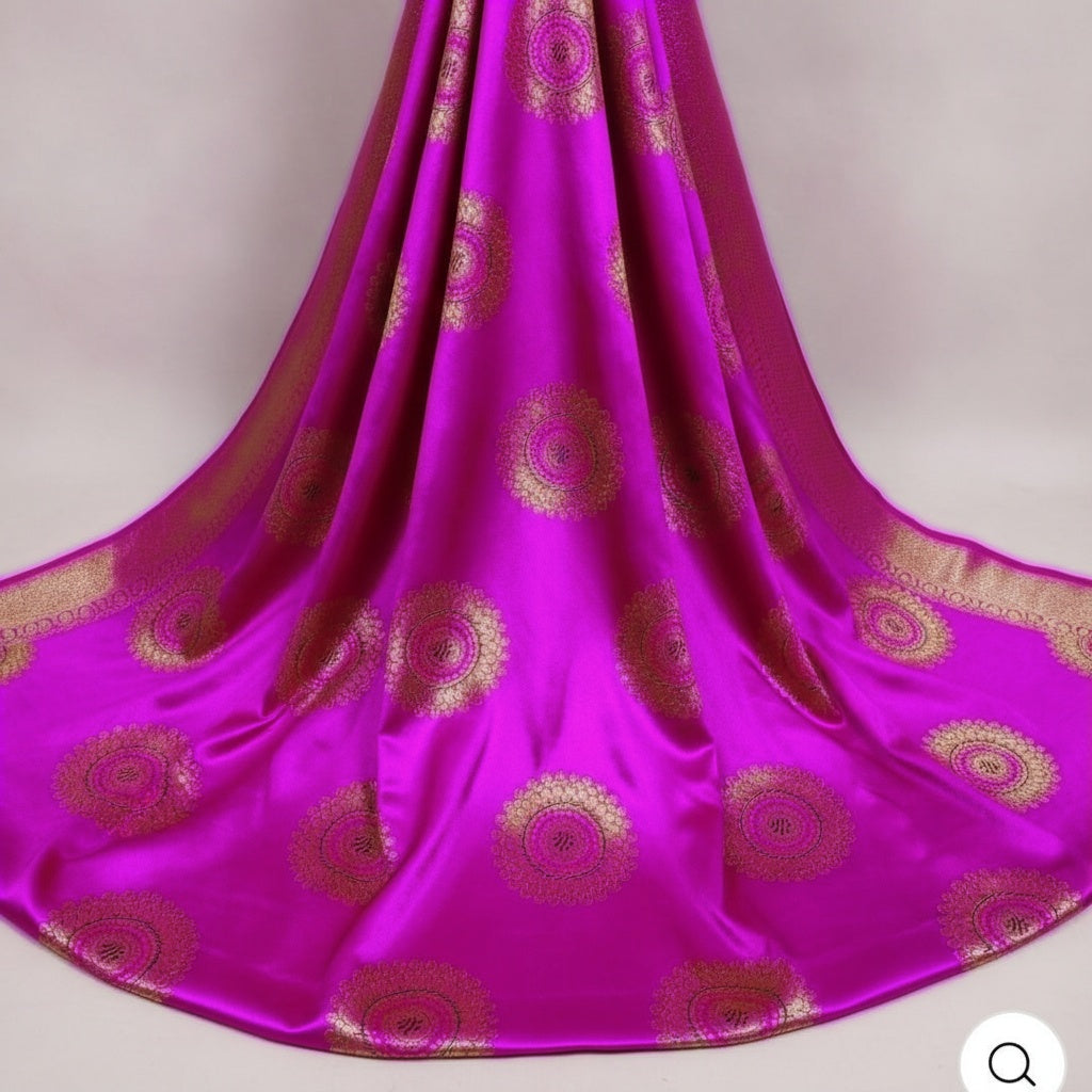 LILA SATIN JACQUARD TYG MED SOLROSOR (bild 2 av 3)