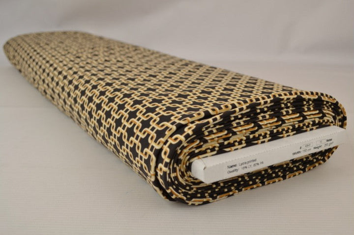 MÖRKBRUN LYCRA TYG FÖR BADKLÄDER OCH SPORTKLÄDER MED KEDJEMÖNSTER