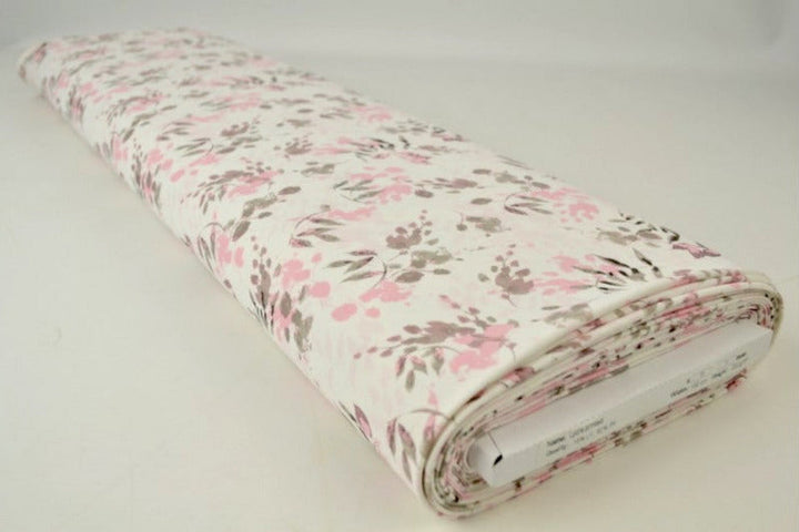 VITT LYCRA TYG FÖR BADKLÄDER OCH SPORTKLÄDER MED PINK BLOMMÖNSTER