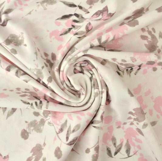 VITT LYCRA TYG FÖR BADKLÄDER OCH SPORTKLÄDER MED PINK BLOMMÖNSTER