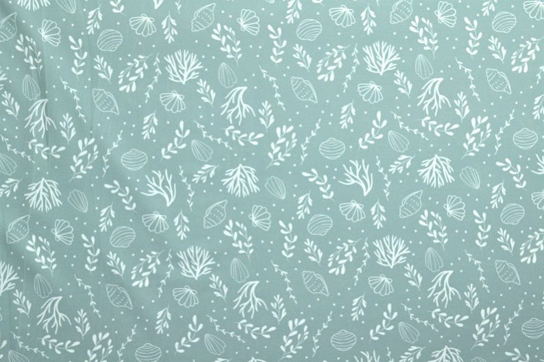 MINT LYCRA TYG FÖR BADKLÄDER OCH SPORTKLÄDER MED MUSSEL- OCH TANGTRYCK